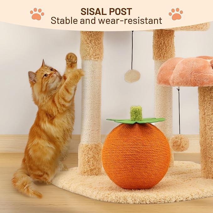 Kitten Sugarl Cat Scratching Post Sisal Scratch Post for Indoor Cat with Hanging Ball,Solid Wooden 2 Level Track,Interactive Cat Toy