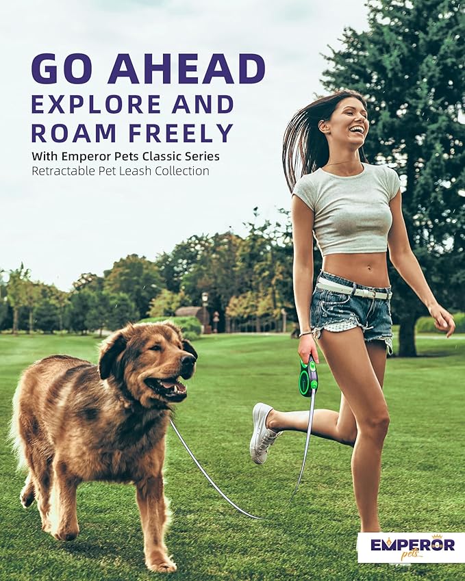 Emperor Pets 16 Feet Retractable Dog Leash Large Dogs - Up to 110lbs, Heavy Duty Leash Retractable 26 ft, Dog Leashes for Large Breed Dogs -GN16