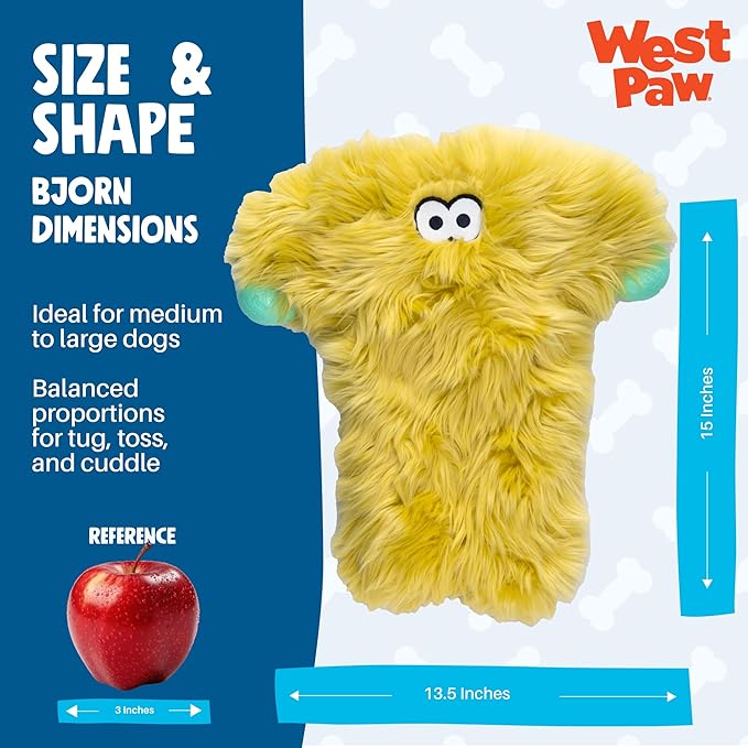 WEST PAW Rowdies Bjorn Durable Plush Dog Toy with Reinforced Seams Chew Resistant Design and Interactive Squeaker for Playtime Indoors or Outdoors Bundle for Dogs Who Deserve The Best - Citrus