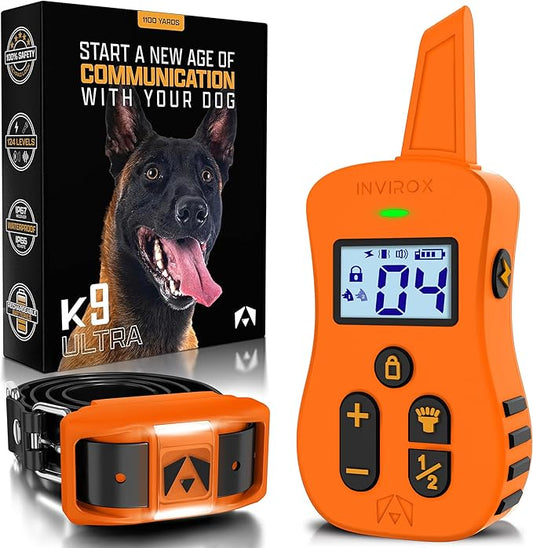 INVIROX Dog Shock Collar [Ultra K9] 124 Training Levels, 4 Powerful Modes with Night-Light and ¾ Mile Range 100% Safe Dog Training Collar for Large Dogs IP67 Waterproof