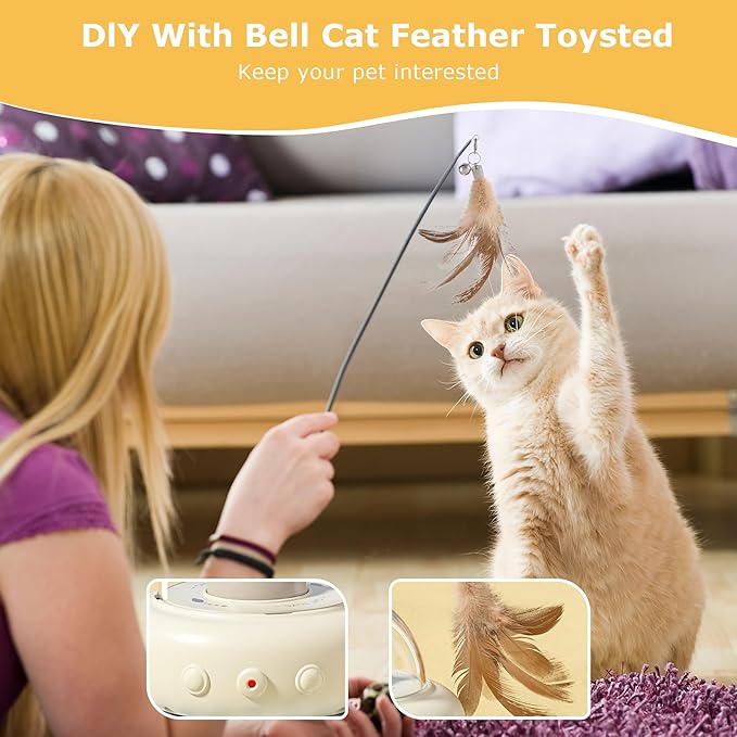 hooroor 2-in-1 UFO Laser Cat Toy with Feather, Automatic Motion Smart Sensor Interactive Toy for Indoor Cats & Small Dogs, Rechargeable 360° Obstacle-Avoidance Exercise Toy, Fun Self-Play Pet Gift