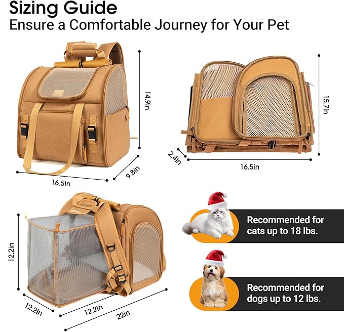 Cat Carrier Backpacks, Expandable Cat Backpack with Breathable Mesh, Pet Carrier Backpack for Cats Small Dogs Puppies,Foldable Carrier Backpack Great for Travel Hiking Camping Vet Visit Outdoor