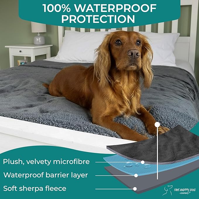 100% Waterproof Blanket for Bed - Soft Fleece Washable Waterproof Dog Blankets for Large Dogs, Pet Blankets for Bed/Couch/Dog Crate, Reversible Fluffy Furniture Protector, 60x79, Dark Gray/Gray