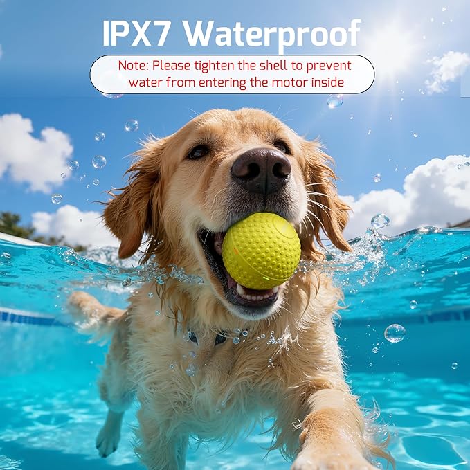 Chew Resistant Smart Interactive Dog Balls, Durable Food-Grade Rubber Material, Automatic Moving, Bouncing, Rotating Toy with Light for Medium, Large Dogs, IPX7 Waterproof (Yellow)