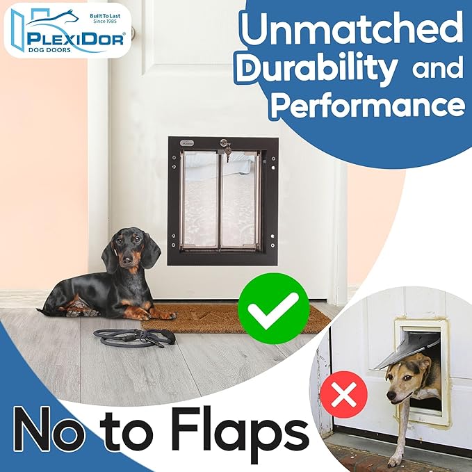 PlexiDor Pet Doors for Dogs and Cats - Energy Efficient - Door Mount Dog Door with Lock and Key - Bronze