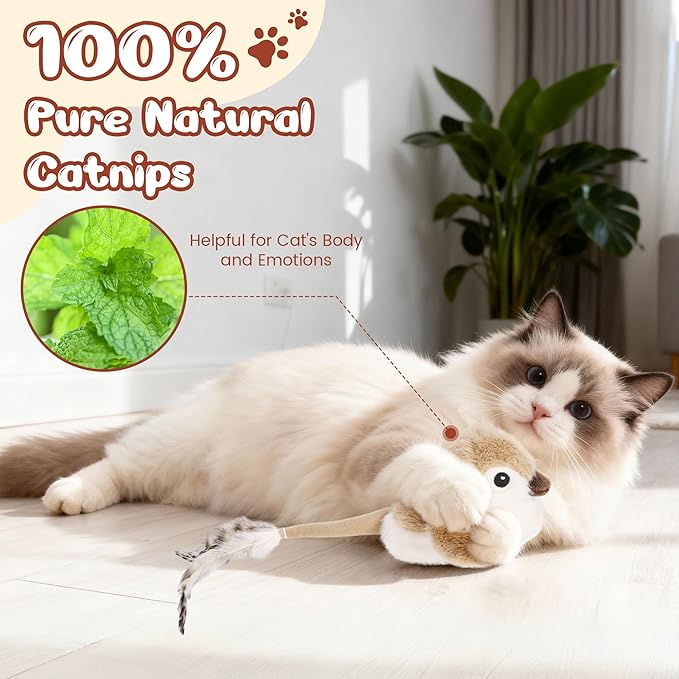 Cat Toys Interactive 2026 Upgrade Bird Cat Toy with Catnip Toys Wagging Tail Automatic Moving Cat Toy Chirp Tweet Rechargeable Interactive Kitten Toy（No Flying Bird）