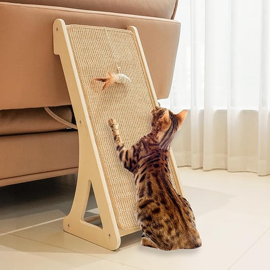 PETKARAY Cat Scratcher, Sisal Cat Scratching Ramp, L Shape Scratch Pad for Indoor Kitty, 27" Wall Furniture Protector with Mouse Toy