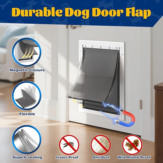 3-Flap Large Dog Door Replacement Insulated Flap with Clamp, Back Plate and Screws, Compatible with Large PetSafe Extreme Weather Aluminum Pet Door, PAC11-11039 10 1/8" X 16 7/8" (Smoky Translucent)