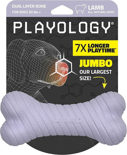 Playology Dog Toys | Dual Layer Bone Durable Chew Toy Bone for Dogs | Jumbo Lamb Scented Toy - Easy to Clean and Made from Non Toxic Materials