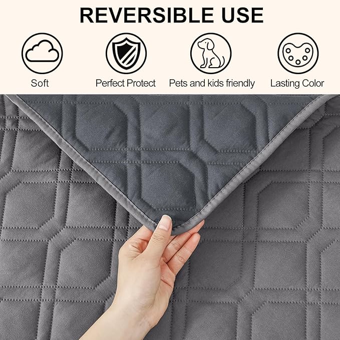 Smiry Waterproof Dog Blanket, 52x82 Inch Soft Pet Bed Cover Reversible, Washable Sofa Couch Furniture Protector for Small Medium Large Dog Puppy Cat, Geometric, Grey/Dark Grey