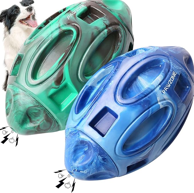 2 Pack Squeaky Dog Toys for Aggressive Chewers Large Medium Small Puppy Interactive Dog Chew Toy Durable Rubber Indestructible Tough Ball (Blue Green)