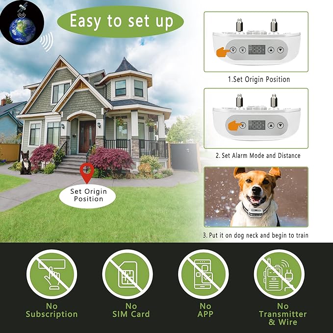 GPS Wireless Dog Fence System, Electric Satellite Technology Pet Containment System by GPS Signal for Dogs and Pets with Waterproof & Rechargeable Collar Receiver, Container Boundary (White)