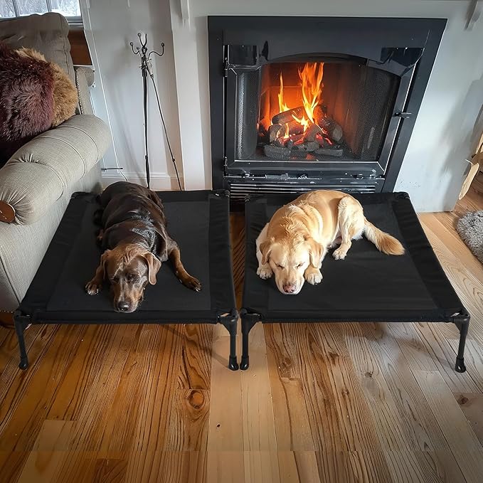 Veehoo 2 Pack Raised Dog Bed, Cooling Elevated Dog Bed, Portable Pet Cot with Washable & Breathable Mesh, No-Slip Feet, Durable Dogs Cots Beds for Large Dogs, 42" x 30", Black, CWC1803-L