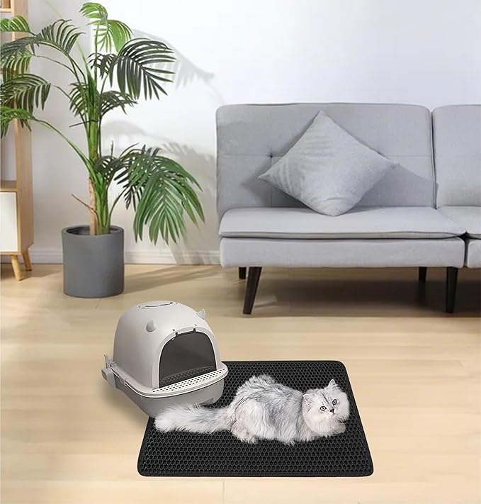 cat Litter mat (23" x 15") Black, Double Layer, Waterproof, Odor-Free, Easy to Clean