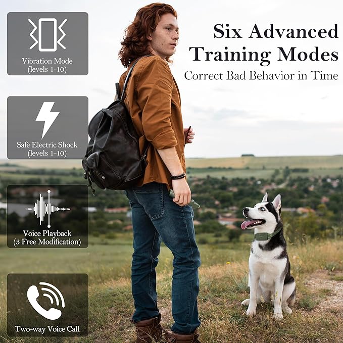 Dog Shock Collar for 2 Dogs, 4500FT Dog Training Collar Rechargeable Electric Collar with Recording & Calling & Vibration & Shock for All Breeds (Green)