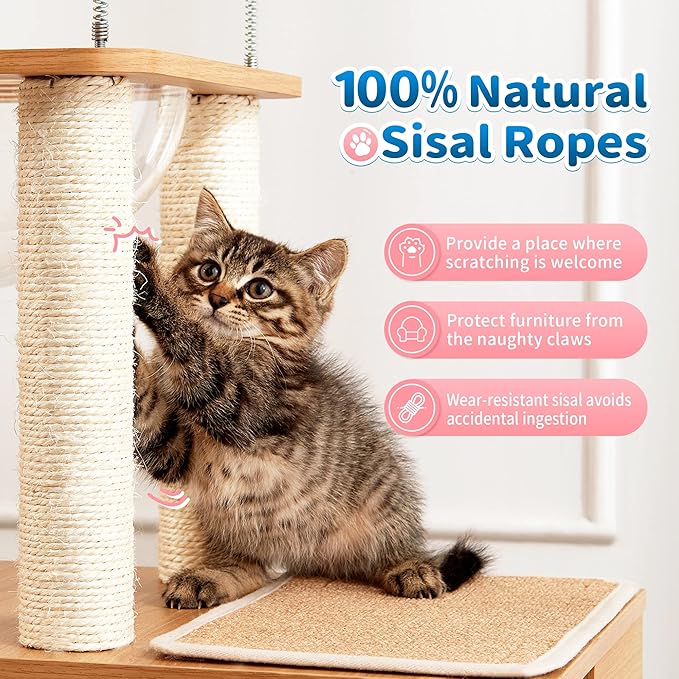 Made4Pets Cat Tree for Indoor Cats, Modern Cat Tower Tall for Large Cats Kitten, Wood Kitty Condo Climbing Furniture Heavy Duty, Vesper Cute Castle with Scratching Post and Ramp