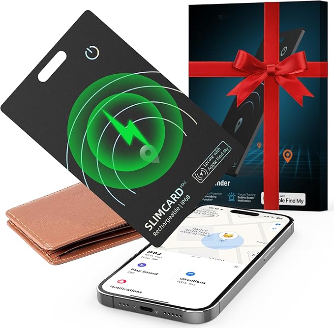 Thin Wallet Tracker, [Apple MFi Certified] Wallet Tracker Card 0.07in Slim Rechargeable Smart Tracking Card Bluetooth Wallets Finder IP68 Waterproof for Purse, Keys, Bags, Passport (iOS Only)