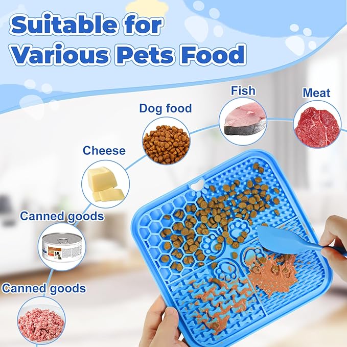 Lick Mat for Dogs, Dog Lick Mat with Suction Cups Dog Food Mats and Slow Feeder Cat Bowl for Dogs Anxiety Relief Cats Enrichment Toys for Pet Bathing Station and Cat Grooming 3Pack (Blue&Orange&Gray)