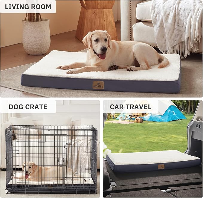 Bedfolks Orthopedic Dog Bed for Extra Large Dogs - Egg Foam Dog Crate Bed with Removable Waterproof Cover, Pet Bed Mat Suitable for Dogs and Pets Up to 90 lbs (41 x 29 x 3.5 inches, Grey)