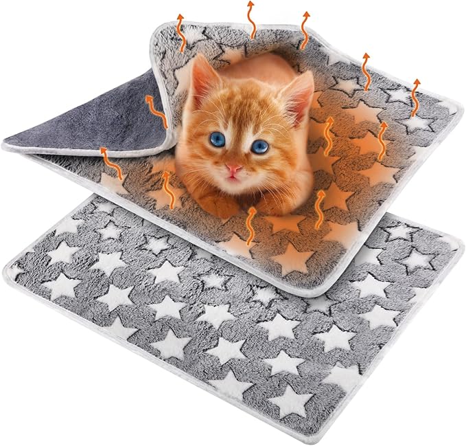 2 Pcs Large Self Warming Cat Pad Self Heating Cat Mat Bed Dog Crate Pet Blankets Thermal Heated Bed Mat for Outdoor Indoor Newborn Kittens Puppies Dog(Large Star,24 x 18)