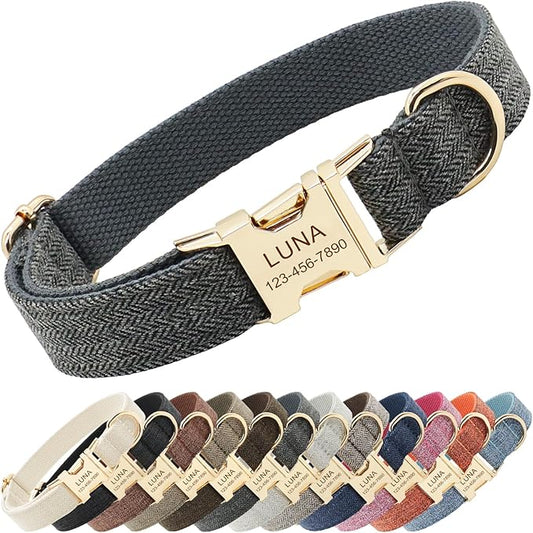 Polyester Personalized Dog Collar with Name and Phone Number, Customizable Laser-Engraved Collar with Metal Quick Release Buckle for Dogs (Slategray)