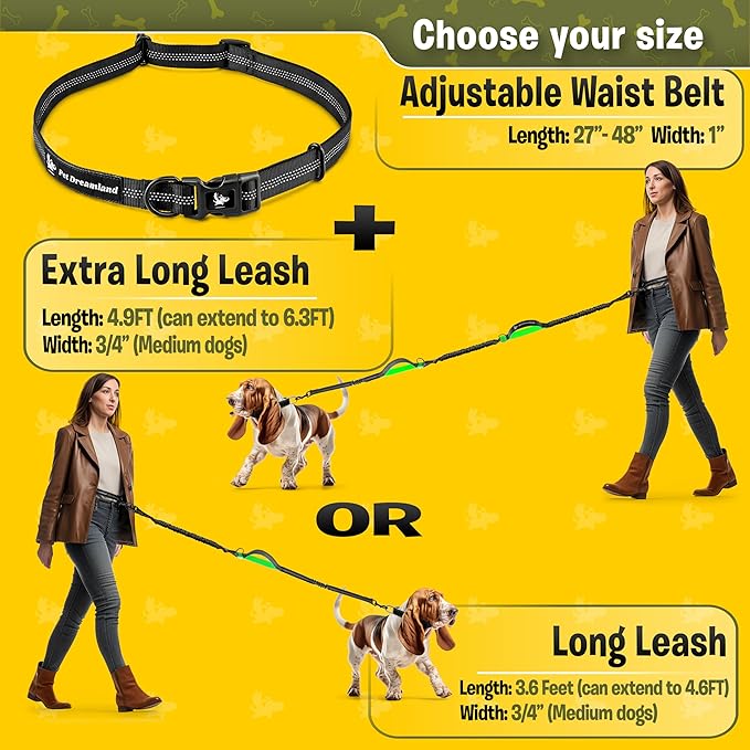 Exquisite Hands-Free Leash for Medium Dogs: Ultimate Comfort & Freedom for Running, Walking, Hiking. Premium Quality, Durable & Versatile Waist Dog Leash Belt. Your Dog Will Love It