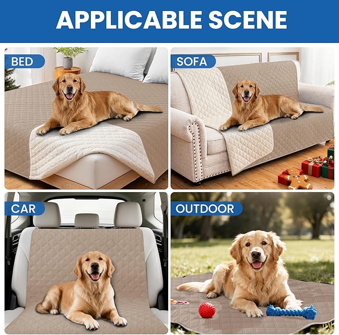 Waterproof Dog Bed Cover Pet Blanket, Soft Couch Cover for Dogs Washable, Non-Slip Dog Blanket Protect Furniture Couch Sofa Car for Puppy Large Dogs Cat (40x50 Inch, Khaki)