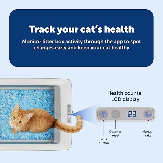 PetSafe ScoopFree Crystal Smart Self-Cleaning Automatic Litter Box - Front Entry - Uncovered Motion-Sensing Cat Box with Integrated Health Counter & App - Includes 1 Disposable Crystal Litter Tray