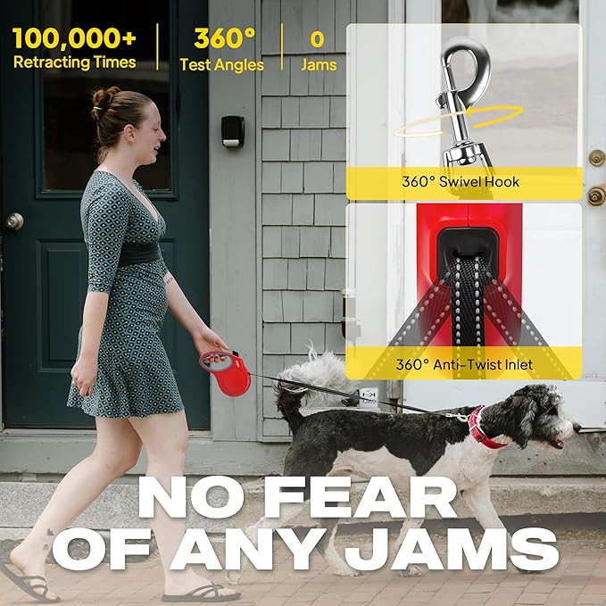 Fida Retractable Dog Leash X-Small Breed, 10ft Durable Pet Walking Leash for Extra Small Dogs/Cats/Small Animals up to 18 lbs, 360° Tangle Free, Red