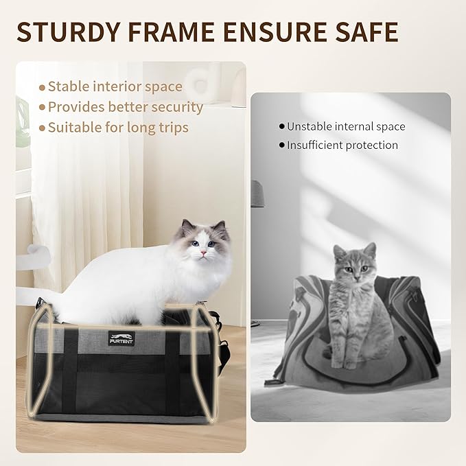 TSA Approved Pet Carrier for Small Cats and Puppies, Soft-Sided and Foldable, Cat and Dog Carrier Fits Pets Up to 15 lbs, Durable Portable Travel Bag with Litter Box, Dark Gray