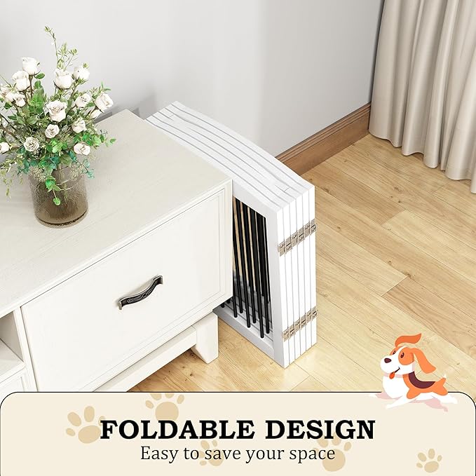 Freestanding Pet Gates with Walk Through Door, Dog Indoor Fence, Dog Gate for The House, Stairs, Extra Wide Pet Gate, Support Feet Included, 120 Inch Wide, 6 Panels 24" Tall, White & Black