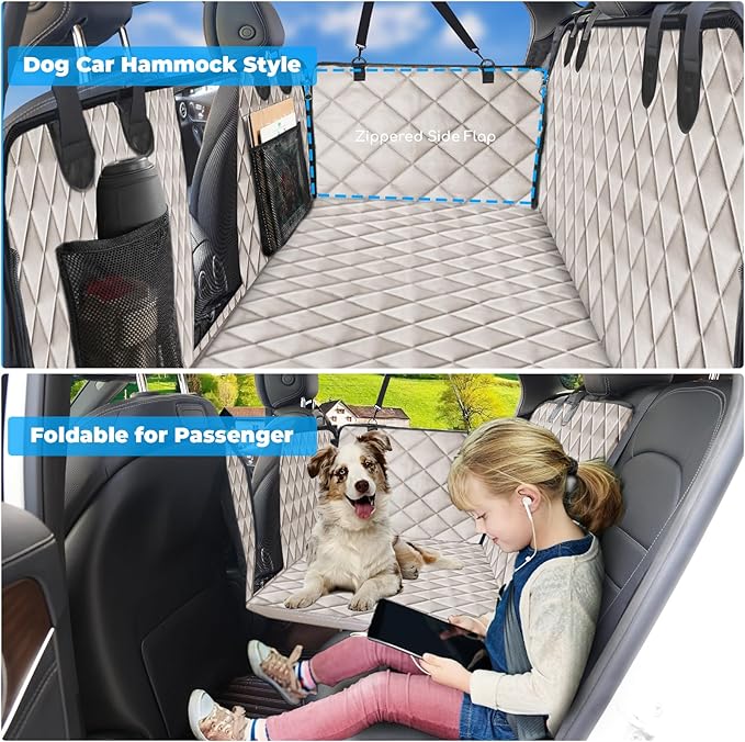 URPOWER Back Seat Extender for Dogs - Hard Bottom Dog Car Seat Cover Holds 550 lbs, Waterproof Dog Hammock Dogs Bed for Cars, SUVs, Pet Backseat Protector with Mesh Window & Large Space