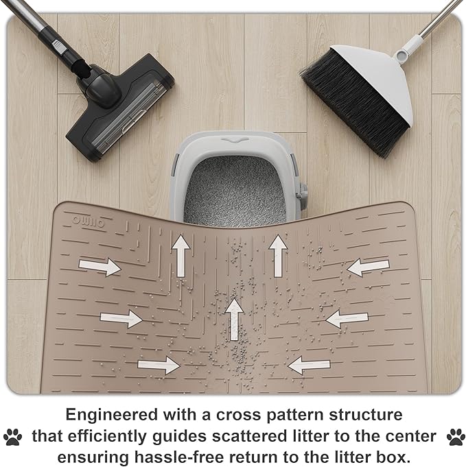 OHMO Cat Litter Mat Large Trapping Mat Premium Silicone Rubber 31.5x23.6 Beige，Waterproof and BPA Free Kitty Litter Box Mat, Easy to Clean and Keeps The Floor Tidy