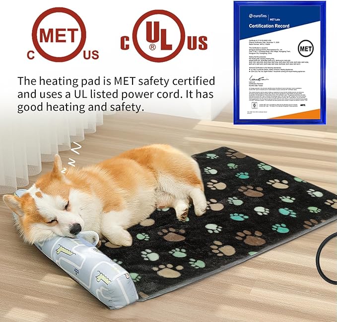 Cat Heating Pad Round 16in,Waterproof Outer Skin and Smart Thermostat Switch, Adjustable Heated Cat Bed, Adding Wire Rope Wires Small Dog Warming Pad