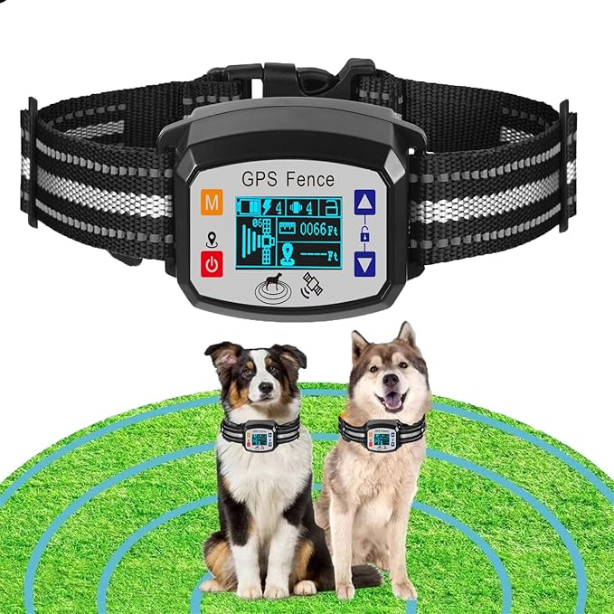 Wireless Dog Fence, GPS Electric Dog Fence, Waterproof & Rechargeable Training Collar with 3 3 Training Modes, Control Range 65-3290 FT, Pet Dog Fence System Boundary Container for All Dogs,A
