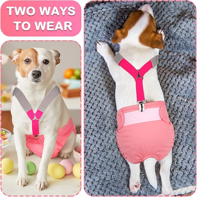 Saintrygo 2 Pcs Dog Suspenders for Diapers Female Male Belly Bands Canine Harness Keep Diaper on Your Pet for Small Medium and Large Dogs(Black, Pink,Small)