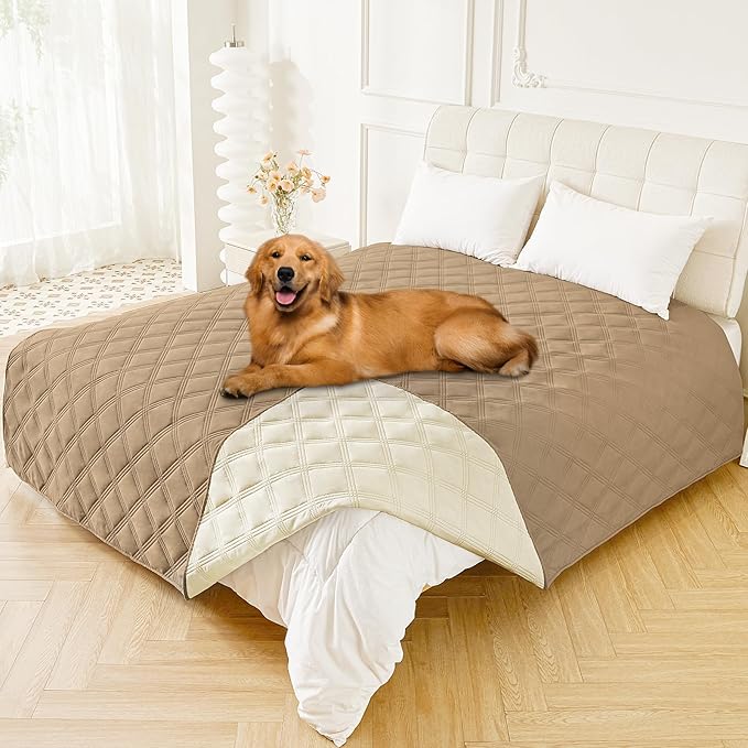Smiry Waterproof Dog Bed Cover Blanket 82x82, Soft Reversible Pet Blanket, Washable Leakproof Cats Dogs Couch Cover for Sofa, Couch, Furniture, Lattice, Camel/Beige