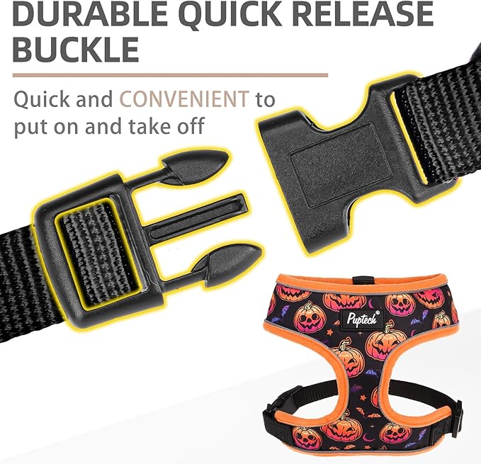 PUPTECK Soft Mesh Dog Harness and Leash Set Pet Puppy Cat Comfort Padded Vest No Pull Harnesses, Halloween Orange, M