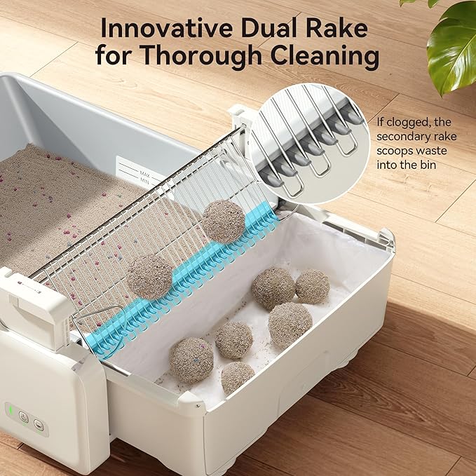 Meowant Automatic Litter Box, Self Cleaning Cat Litter Box with App Control, Open Top Cat Box for Multi Cats, Dual Rake, Works with Clumping Litter, Anti Pinch Safety Feature, Odor Control