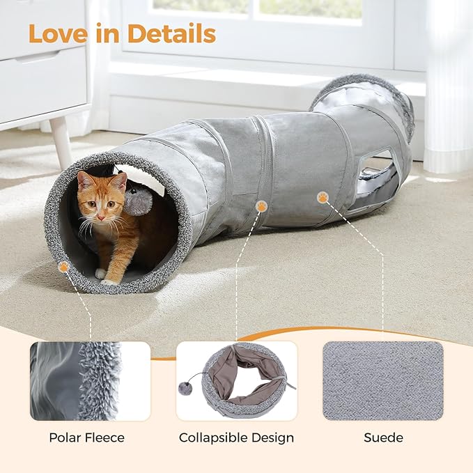 PAWZ Road Cat Tunnel Collapsible S Shape Cat Tunnels for Indoor Cats Cat Play Tube 51 Inches Long 10.5 Inches in Diameter