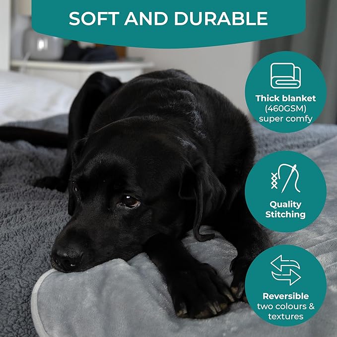 100% Waterproof Dog Blankets - Extra Large Dogs - Soft Fleece Washable Dog Blankets for Couch, Pet Blankets for Bed/Sofa/Dog Crate, Reversible Fluffy Furniture Protector, 47"x57", Gray/Gray