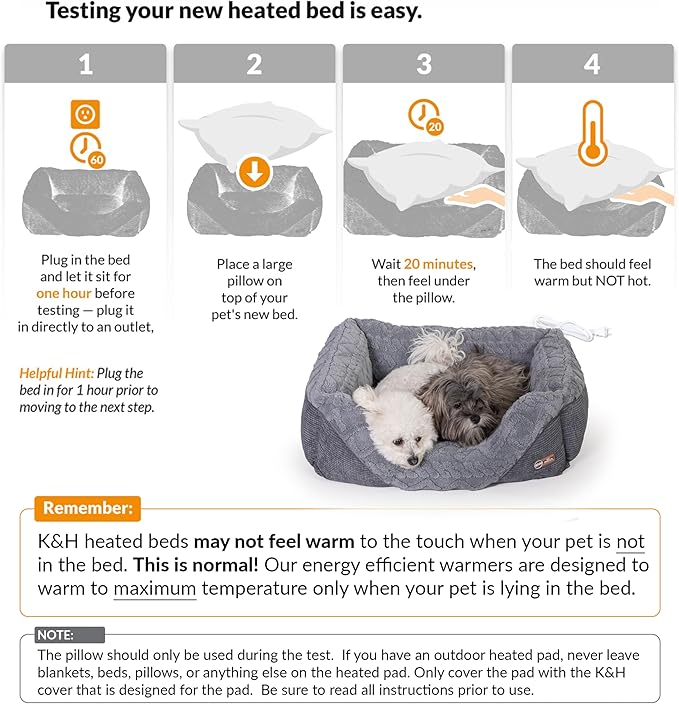 K&H Pet Products Thermo-Pet Lounge Sleeper Indoor Heated Pet Bed for Dogs & Cats, Bolstered Warm Calming Pillow Bed for Multiple or Large Cats, Machine Washable, Safety Listed - Medium 30.5 X 24.5in