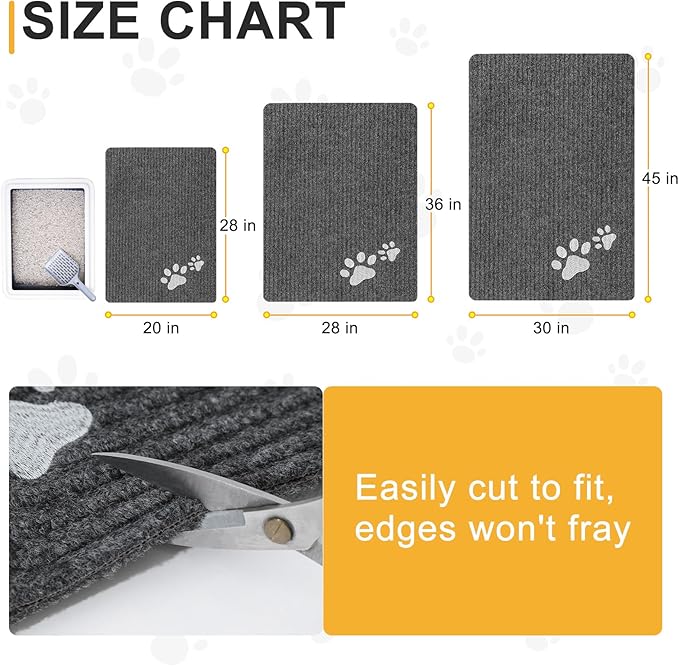 BEAUTYZOO Cat Litter Mat Litter Trapping Mat, 28"x 36" Large Litter Box Mat, Waterproof Kitty Litter Mat, Non-Slip Litter Rug Mats Pads for Floor Scatter Control, Soft on Paws & Easy to Clean, Grey
