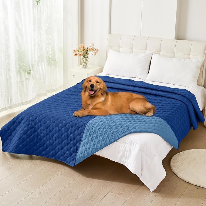 Smiry Waterproof Dog Bed Cover Pet Blanket, Soft Washable Dog Blanket for Furniture Bed Couch Sofa Reversible, Checkered (82"x82", Navy/Blue)