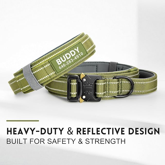 Personalized Tactical Dog Collar with Control Handle, Custom Name & Phone, Neoprene-Padded Lining, Reflective Strips, Heavy-Duty Thick Nylon, Metal Buckle, for Medium & Large Dogs