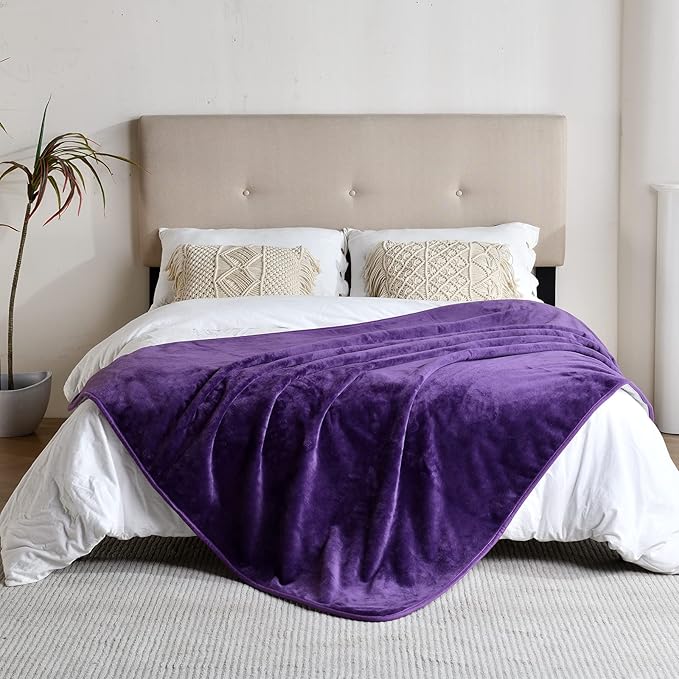 Waterproof Blanket for Bed Couch Sofa, Soft Liquid Pee Proof Pet Blanket for Dog Puppy Cat, Reversible Sherpa Fleece Furniture Protector (Dark Purple, 50x60 inches)