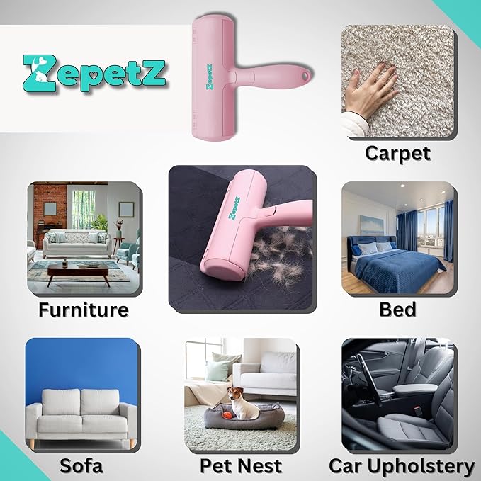 Pet Hair Remover Roller – Reusable Self-Cleaning Fur Removal Tool for Dogs & Cats – Ergonomic & Eco-Friendly Lint Roller for Couch, Carpet, Bed, Car Seat & More (Pink)