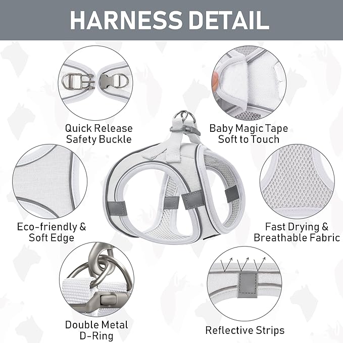 GAMUDA Small Pet Harness Collar and Leash Set, Step in No Chock No Pull Linen Fabric Soft Mesh Dog Vest Harnesses Reflective for Dogs Puppy Cats Kitten Rabbit (White, XL)