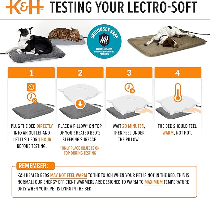 K&H Pet Products Lectro-Soft Orthopedic Outdoor Heated Cat Bed for Outdoor Cat Houses, Safety Listed Automatic Warming Pad, Soft and Flexible, Waterproof, Washable Cover - Small 18 X 14in Tan 20W