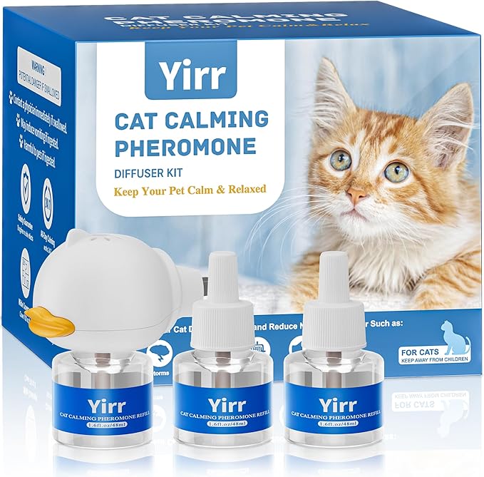 Cat Calming Diffuser, 4 in 1 Cat Pheromones Calming Diffuser, Multicat Calming Diffuser, Relaxing Pheromone for Cat Relief Stress Anxiety Fighting Scratching, 1 Diffuser 3 Refill(48ml)